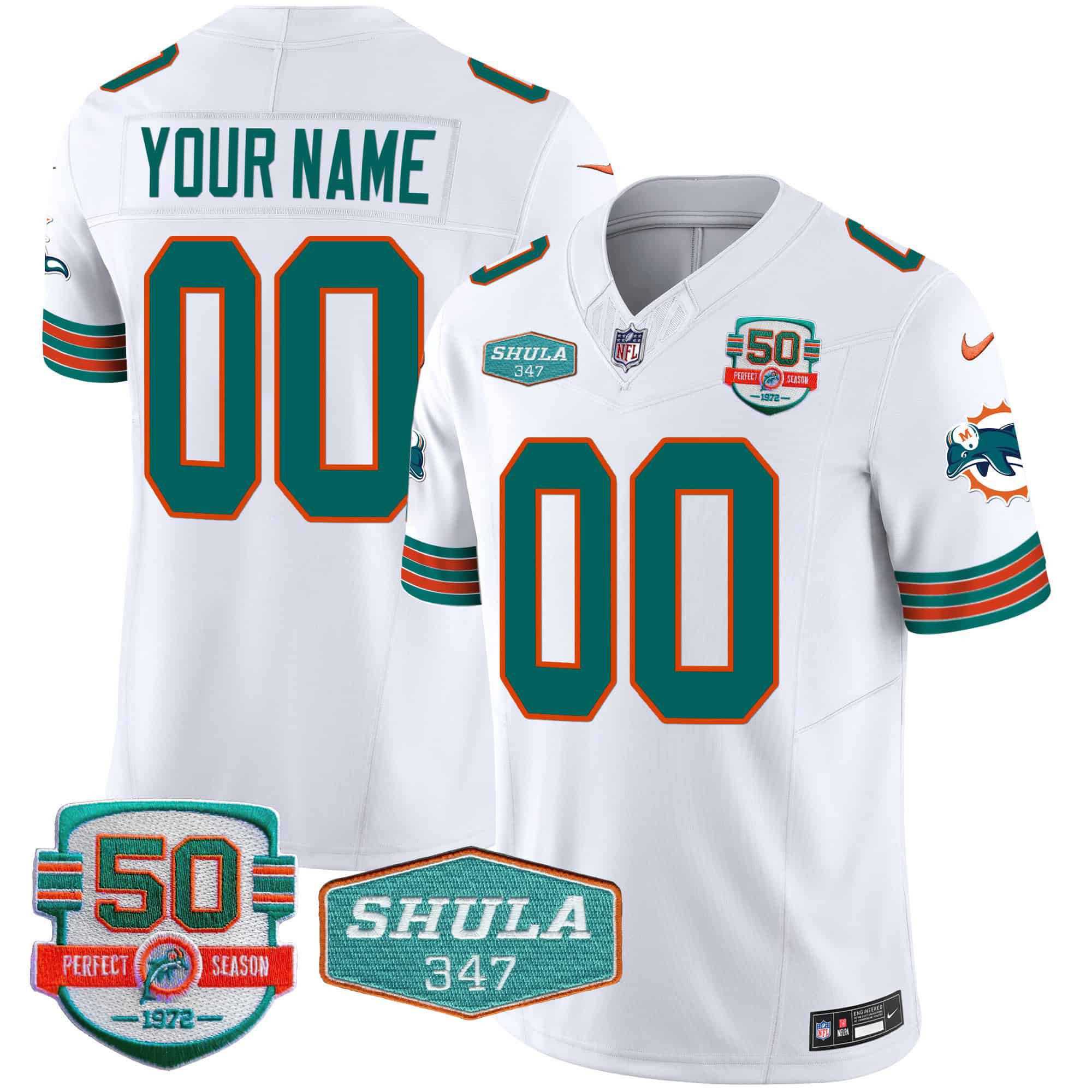 Men Miami Dolphins White 2024 Nike Throwback Shula 347 Patch Vapor Custom NFL Jersey->customized nfl jersey->Custom Jersey